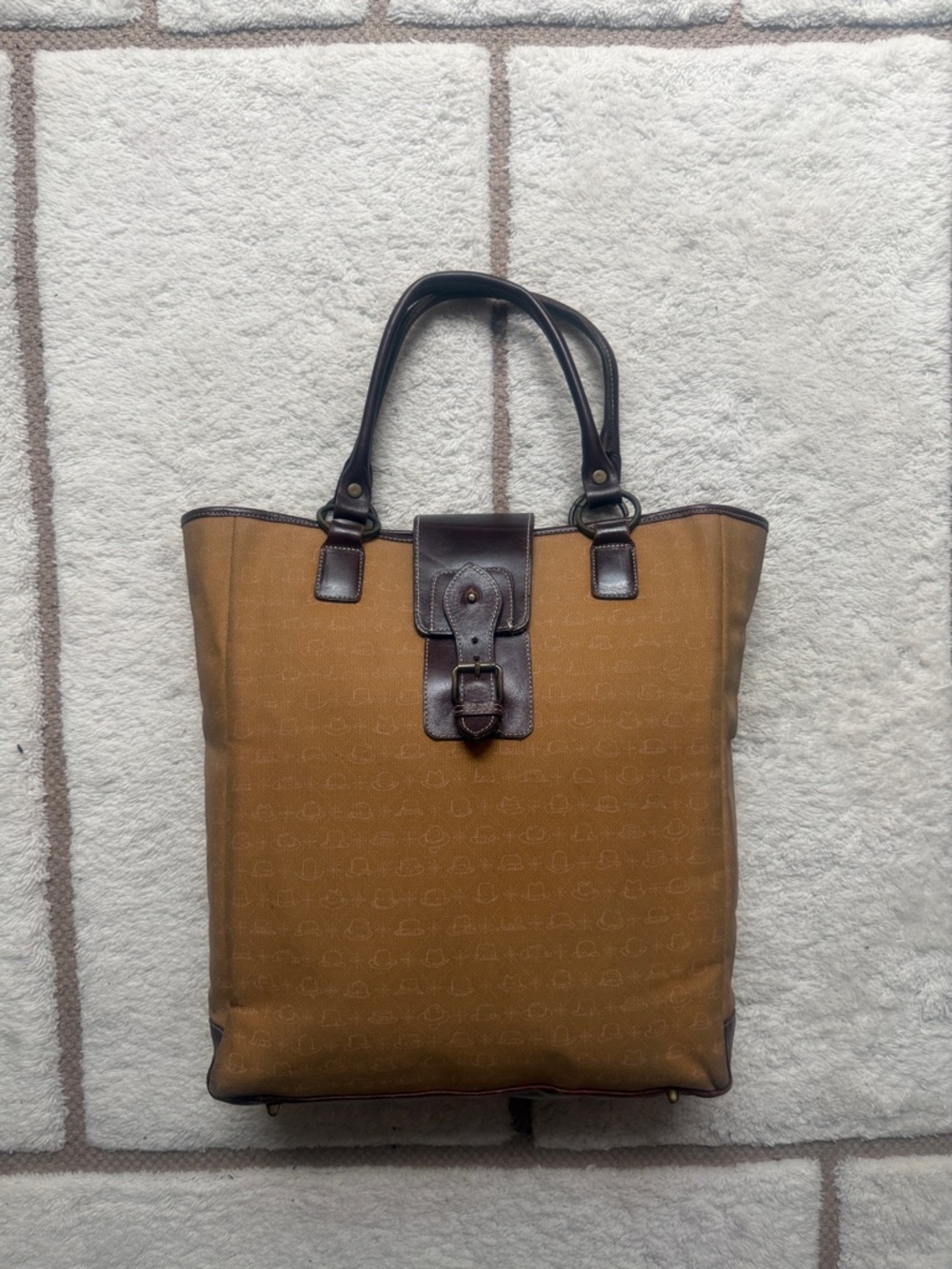 Stetson Tan Canvas Messenger Tote with Dark Brown Leather Trim